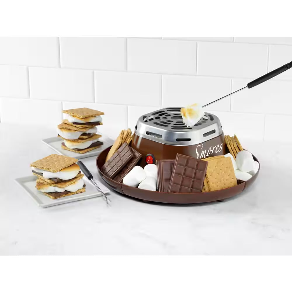 SMM200 Stainless Steel Electric S'Mores Maker with 4-Compartment Tray and 2 Roasting Forks