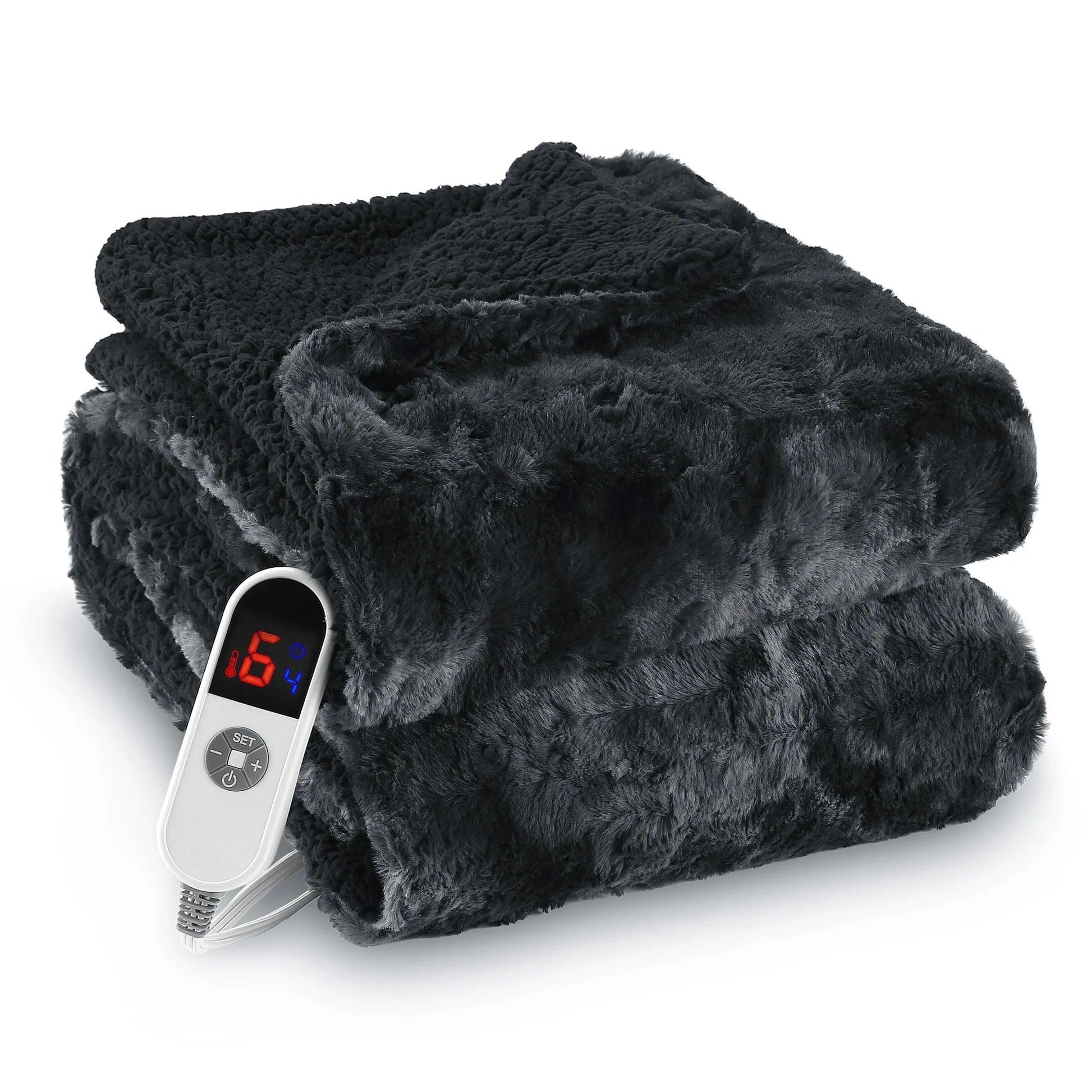 Electric Throw Blanket 50" X 60", Soft Faux Fur Heated Blanket with Large LED Display, 6 Heating Levels, 4 Hours Timer, Machine Washable - Tie-Dye Black